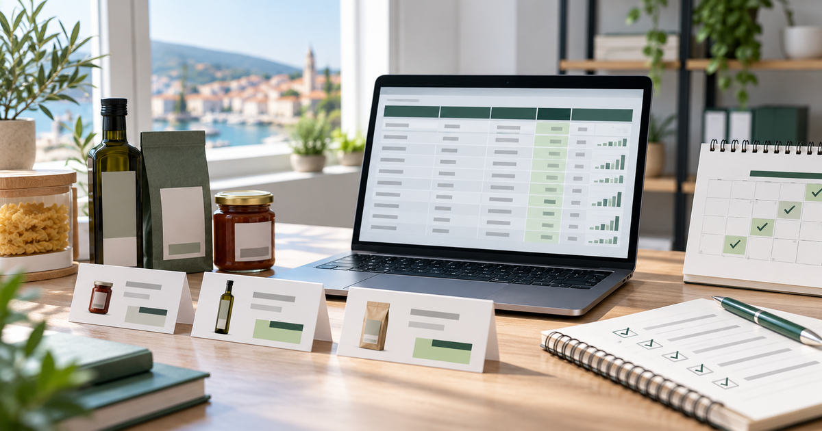 Proizvodi, cjenici i Excel tablica pripremljeni za evidenciju sidrenih cijena i digitalnu objavu cjenika.